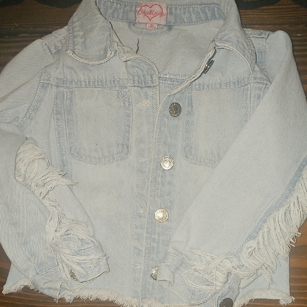 Chic Light Blue‎ Kids Jean Jacket with Fringe